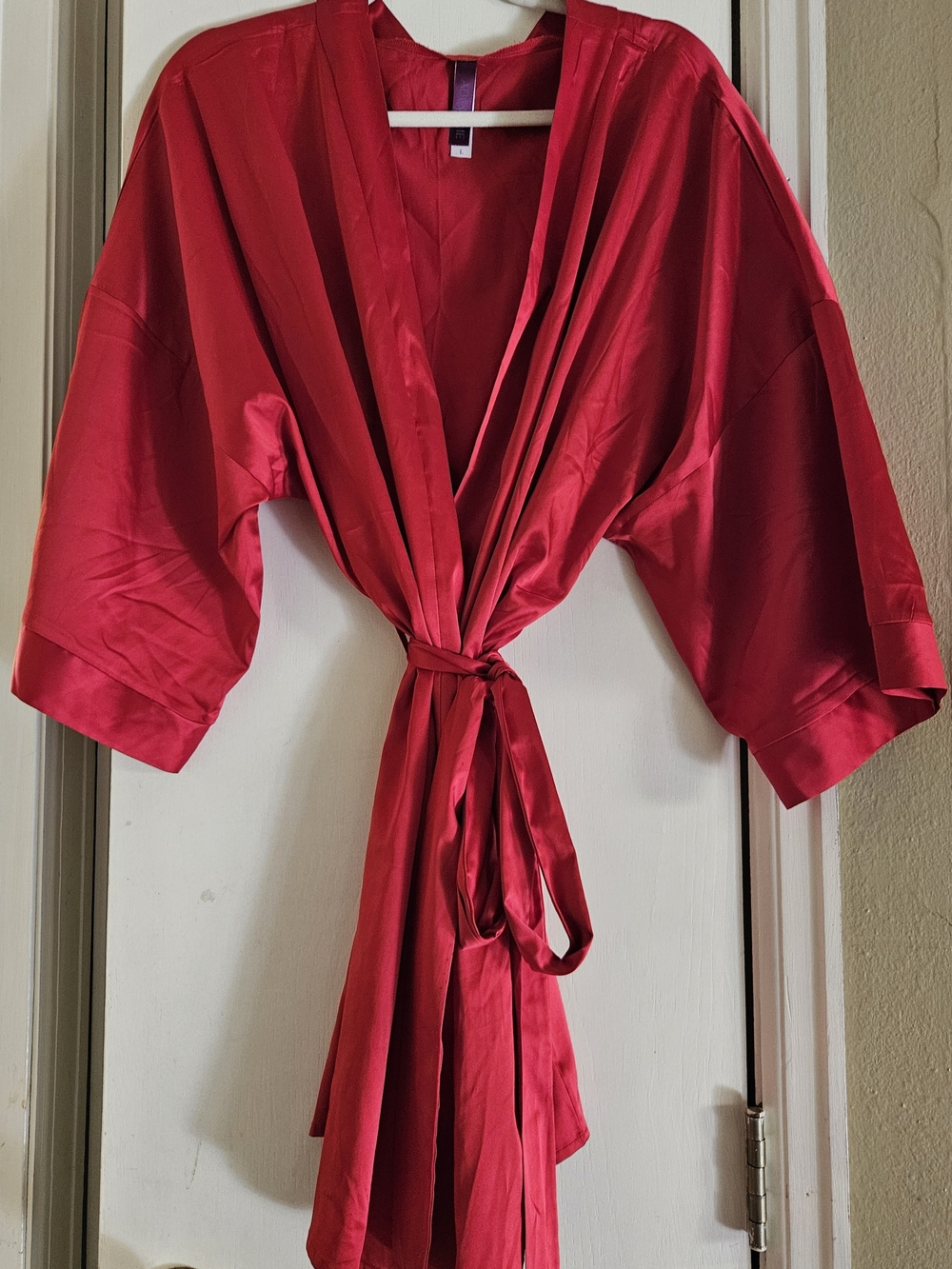 Adore Me Red Satin Kimono Robe Size Large Belted Lingerie